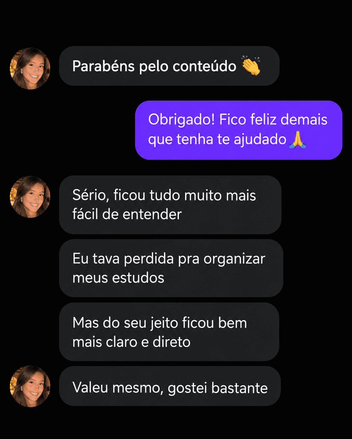 Print de feedback sobre a clareza e a organização do estudo