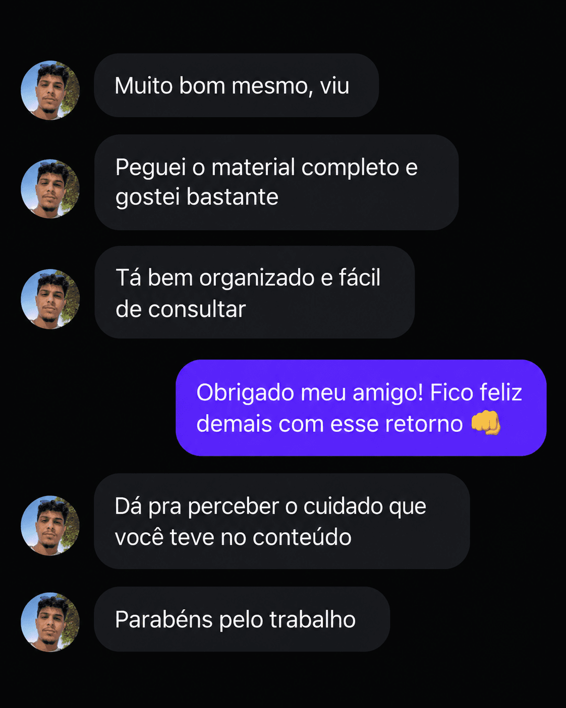 Print de feedback sobre a organização e a facilidade de consulta